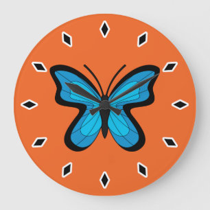 Reloj Redondo Grande Mariposa Azul
