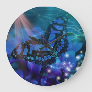 Reloj Redondo Grande Mariposa azul mágica