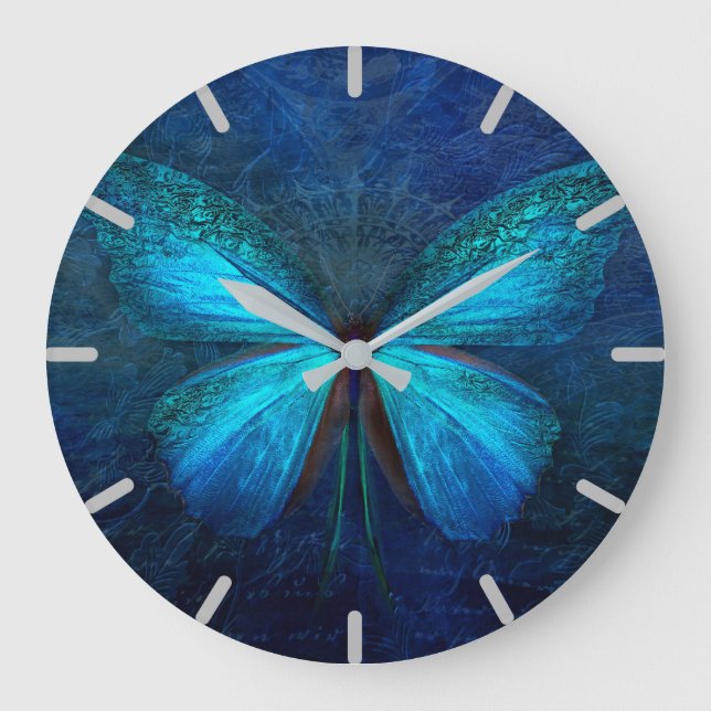 Reloj Redondo Grande Mariposa azul mística grande (Anverso)