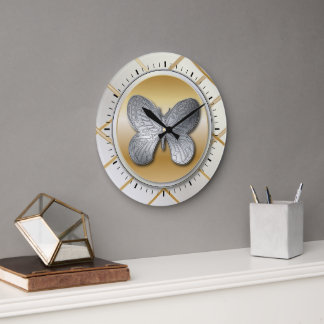 Reloj Redondo Grande Mariposa con efecto dorado y plateado BG5