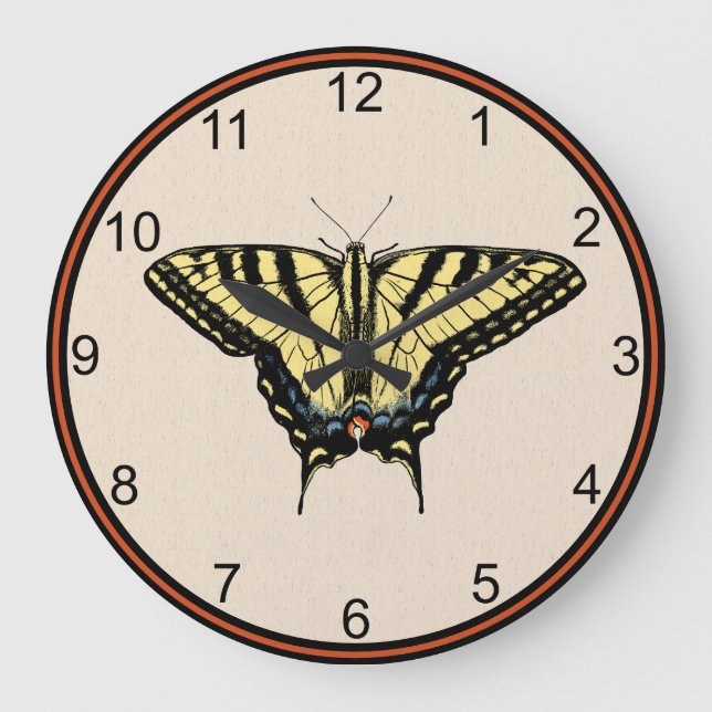Reloj Redondo Grande Mariposa de cola de cerda amarilla del suroeste (Anverso)