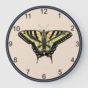 Reloj Redondo Grande Mariposa de cola de cerda amarilla del suroeste