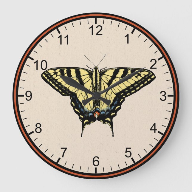 Reloj Redondo Grande Mariposa de cola de cerda amarilla del suroeste (Anverso)