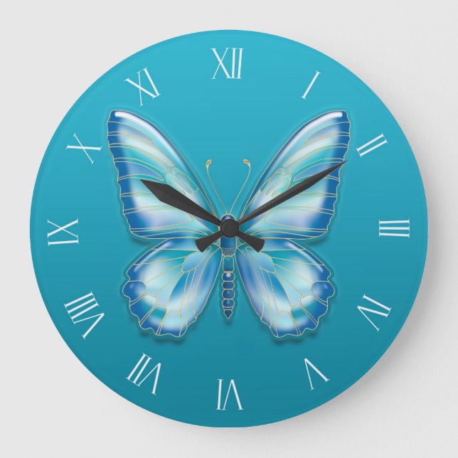 Reloj Redondo Grande Mariposa de la turquesa (Anverso)