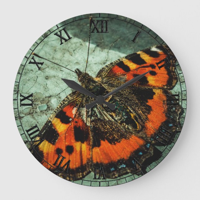 Reloj Redondo Grande Mariposa de Tortoiseshell pequeña (Anverso)