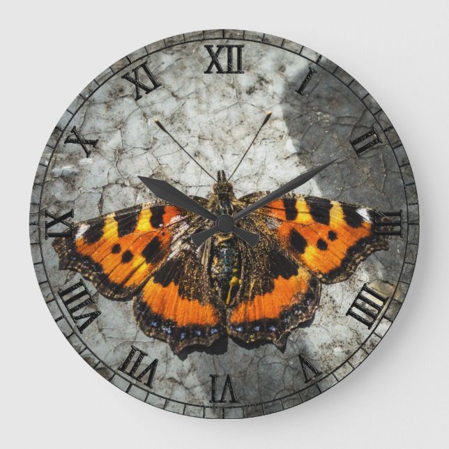 Reloj Redondo Grande Mariposa de Tortoiseshell pequeña (Anverso)