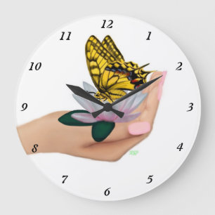 Reloj Redondo Grande Mariposa en Lotus Bloom