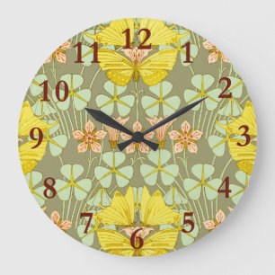 Reloj Redondo Grande Mariposa Floral Botánico Colorido
