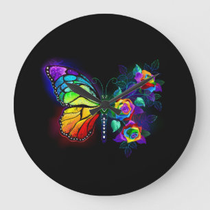 Reloj Redondo Grande Mariposa florida arcoiris