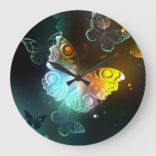 Reloj Redondo Grande Mariposa luminosa y mariposas nocturnas (Anverso)