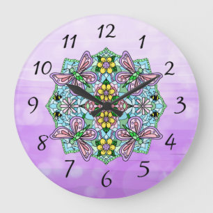 Reloj Redondo Grande Mariposa Mandala Mano caprichosa