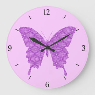 Reloj Redondo Grande Mariposa, modelo abstracto, lavanda y púrpura