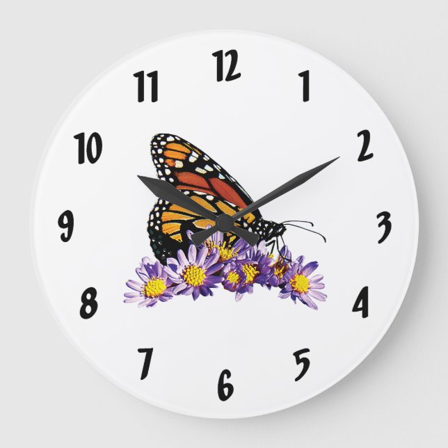 Reloj Redondo Grande Mariposa Monarca en Aster (Anverso)