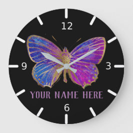 Reloj Redondo Grande Mariposa morada y dorada Personalizado