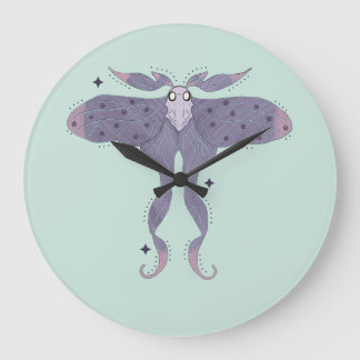 Reloj Redondo Grande Mariposa nocturna púrpura caprichosa con destellos