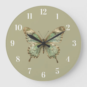 Reloj Redondo Grande Mariposa Ornata con Alas de Patrón de Hoja