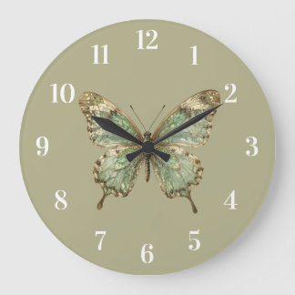Reloj Redondo Grande Mariposa Ornata con Alas de Patrón de Hoja