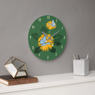 Reloj Redondo Grande Mariposa polinizando diente de león silvestre amar