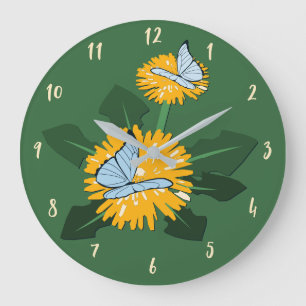 Reloj Redondo Grande Mariposa polinizando diente de león silvestre amar