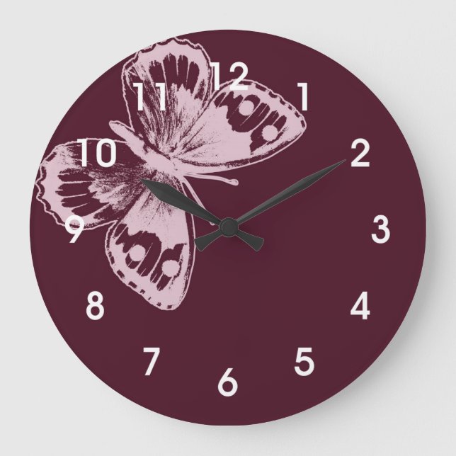 Reloj Redondo Grande Mariposa rosa (Anverso)