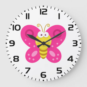 Reloj Redondo Grande Mariposa Rosa Linda