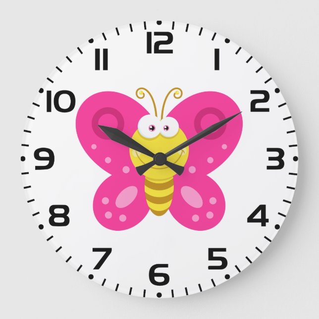 Reloj Redondo Grande Mariposa Rosa Linda (Anverso)