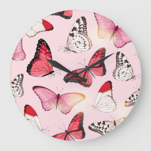 Reloj Redondo Grande Mariposa tropical detallada: patrón de cosecha
