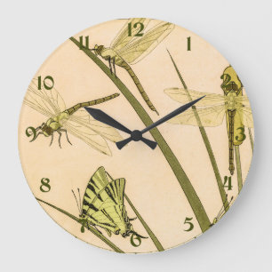 Reloj Redondo Grande Mariposas antiguas y libélulas