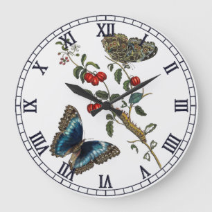 Reloj Redondo Grande Mariposas azules y frutas rojas