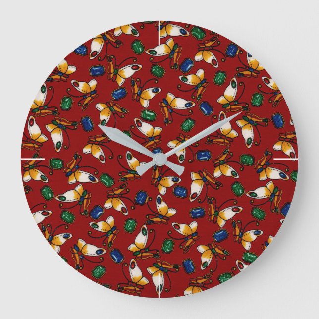 Reloj Redondo Grande Mariposas blancas naranjas, Esmeralda, zafiro en r (Anverso)