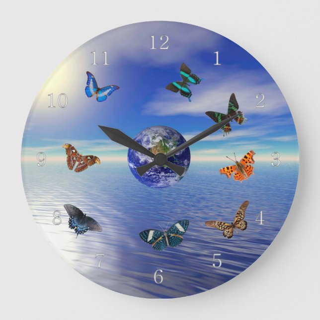 Reloj Redondo Grande Mariposas Blue Earth (Anverso)