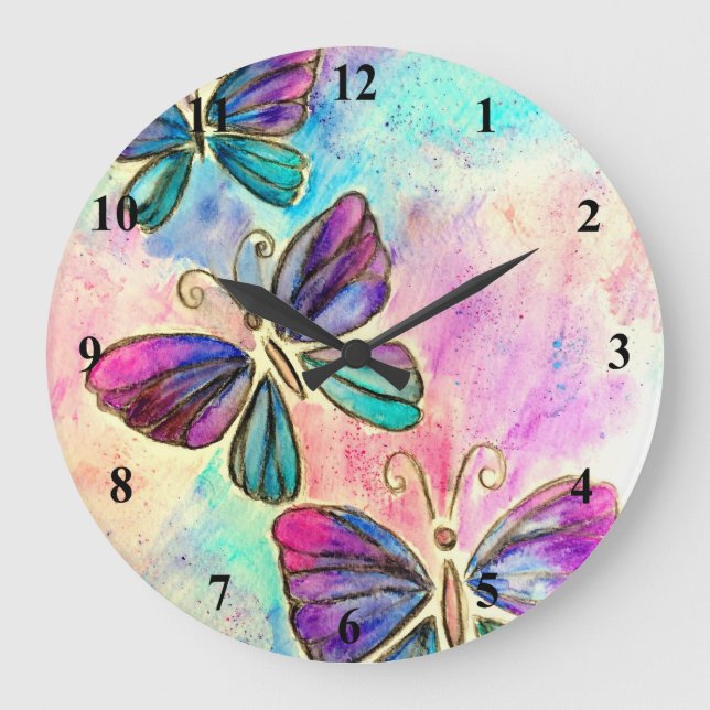 Reloj Redondo Grande Mariposas coloridas lindas - (Anverso)