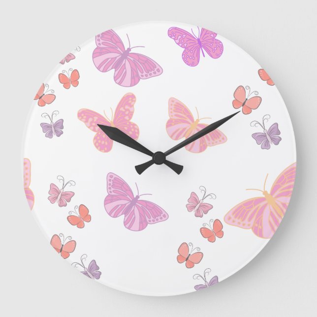 Reloj Redondo Grande mariposas de colores pastel (Anverso)