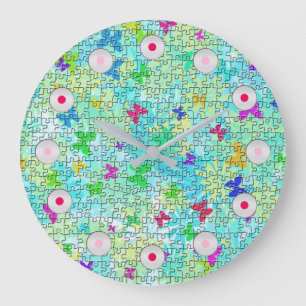 Reloj Redondo Grande Mariposas de rompecabezas y dias coloridas por Say