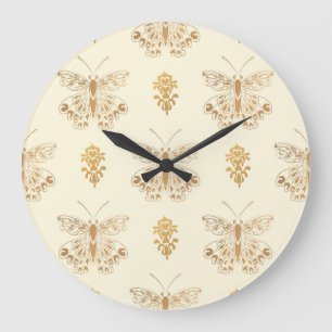 Reloj Redondo Grande Mariposas doradas, fondo blanco inmaculado