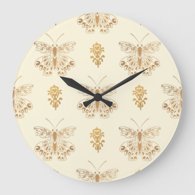Reloj Redondo Grande Mariposas doradas, fondo blanco inmaculado (Anverso)
