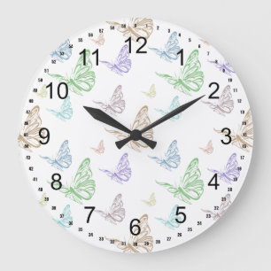 Reloj Redondo Grande Mariposas en colores pastel
