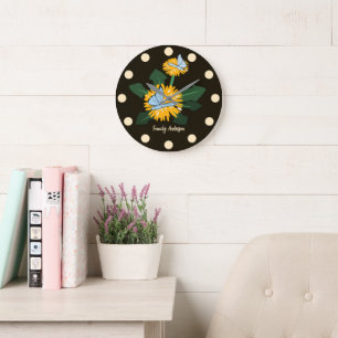 Reloj Redondo Grande Mariposas Estilizadas de Diente de León Silvestre