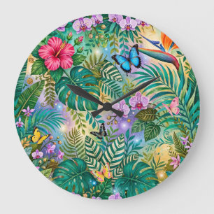 Reloj Redondo Grande Mariposas Flores Fantasía Selvática Alegre