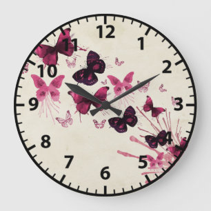 Reloj Redondo Grande Mariposas Moradas Acuarela Francesa