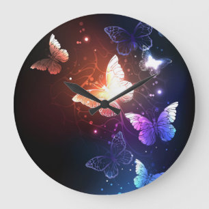 Reloj Redondo Grande Mariposas nocturnas brillantes