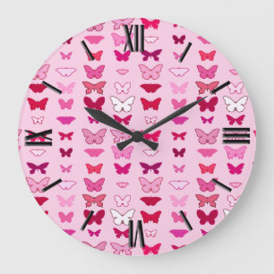 Reloj Redondo Grande Mariposas, tonos rosas y fucsia