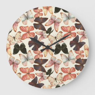 Reloj Redondo Grande Mariposas Tropicales: Patrón de color de agua sin
