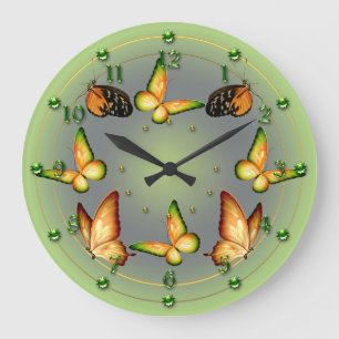 Reloj Redondo Grande Mariposas verdes de la primavera