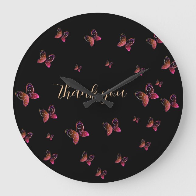Reloj Redondo Grande mariposas voladoras gracias (Anverso)