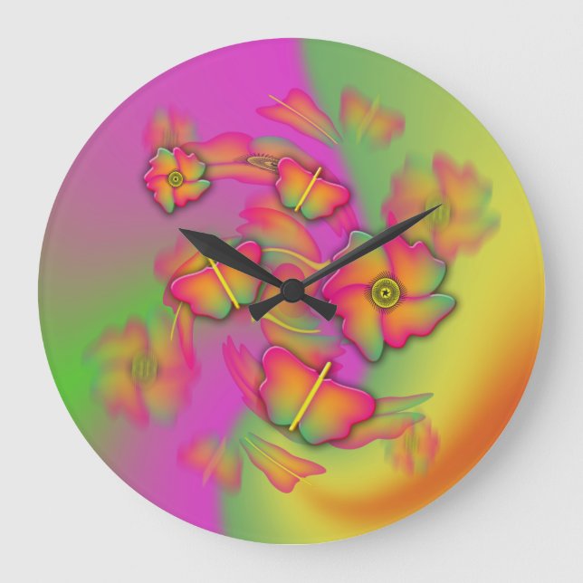Reloj Redondo Grande Mariposas y flores (Anverso)