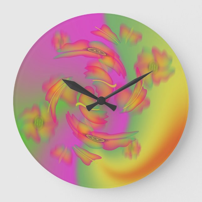 Reloj Redondo Grande Mariposas y flores (Anverso)