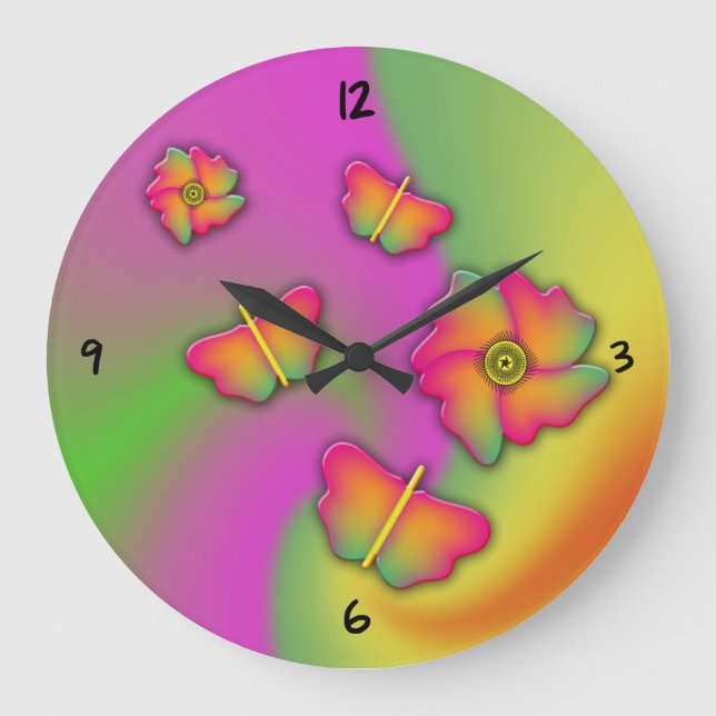 Reloj Redondo Grande Mariposas y flores reloj grande (Anverso)