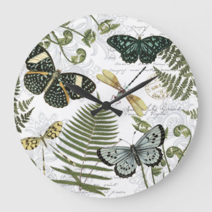 Reloj Redondo Grande mariposas y libélulas antiguas