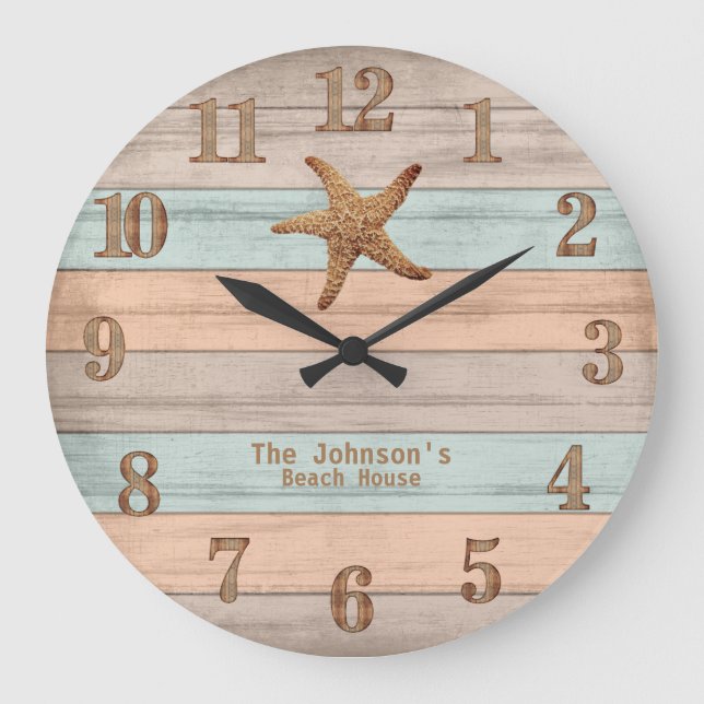 Reloj Redondo Grande Mariscos Náuticos y Starfish (Anverso)